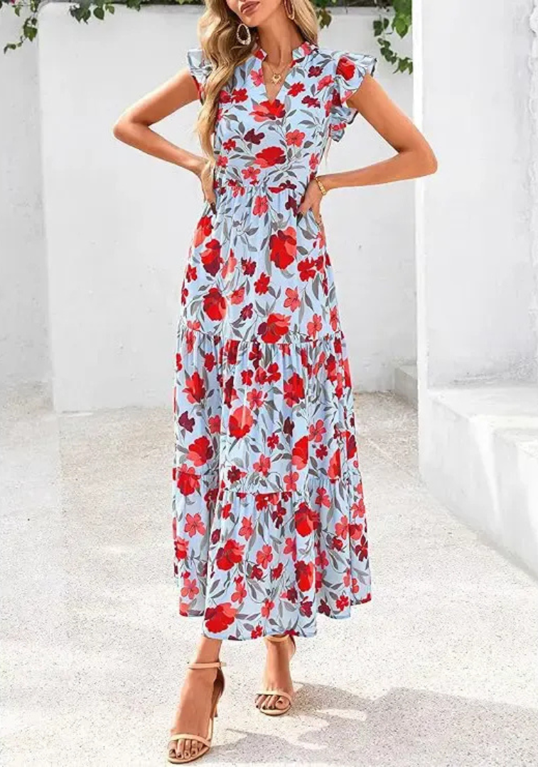 red floral flutter sleeve midi dress Buy Friends Like These Red Floral Flutter Sleeve Empire Midi Dress from  Next USA
